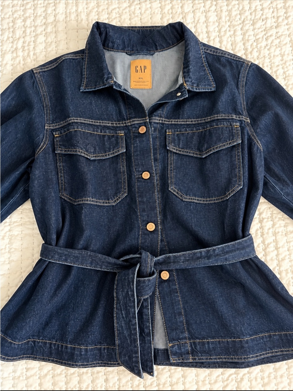 GAP Women's Dark Blue Denim Shirt Jacket with Waist Tie